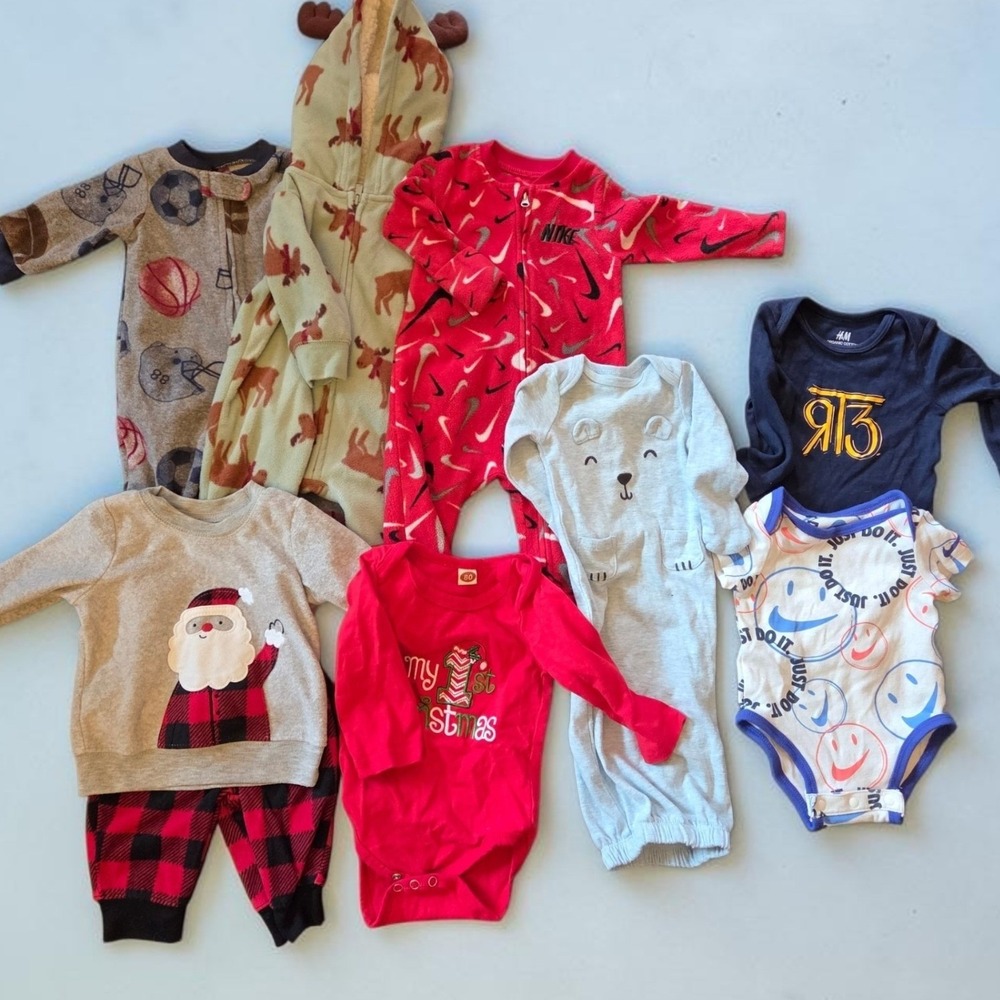 Nike‎ Carters H&M Baby Boy 3M Clothes 9pc Bundle Lot Fleece Sleepers Christmas